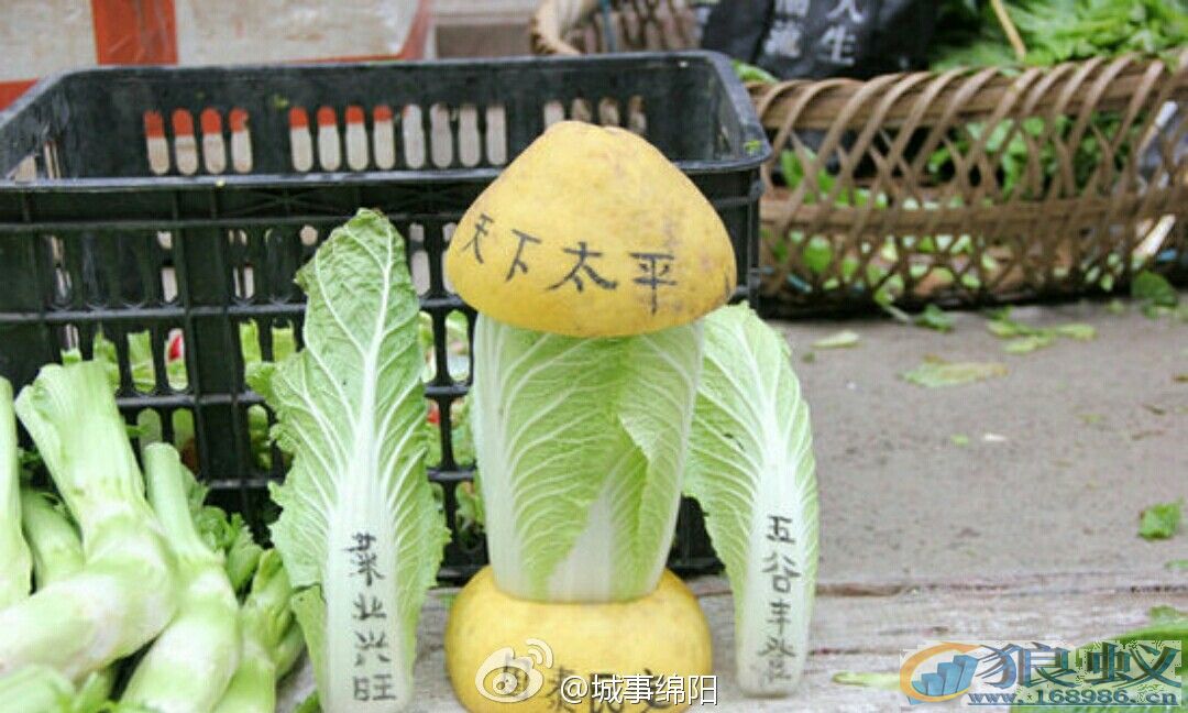 毛笔字写在果蔬皮上 <wbr>卖菜大叔也搞创意营销? 毛笔字写在果蔬皮上 <wbr>卖菜大叔也搞创意营销?
